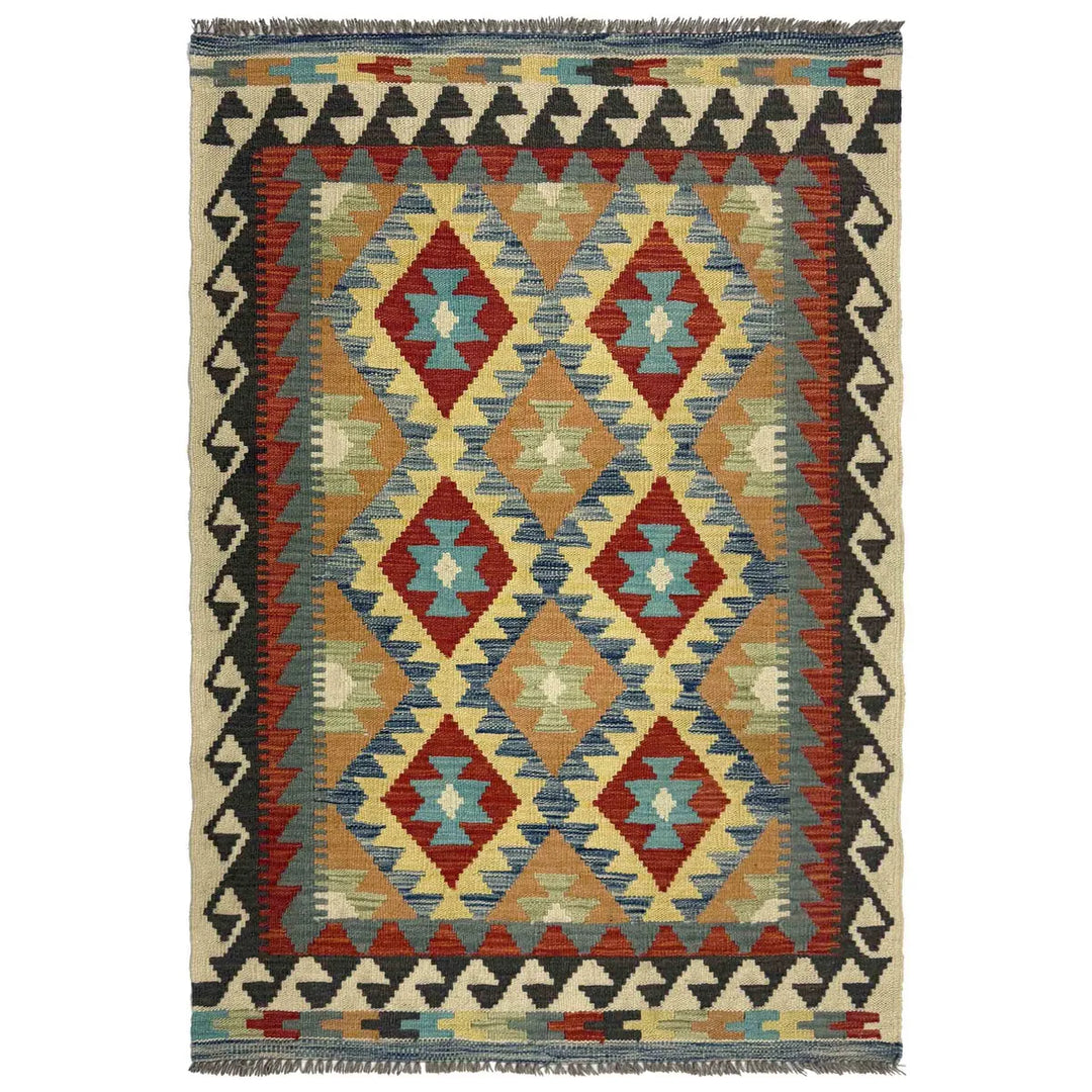 Afghan Vegetable Kilim Rug 3' 3" x 5' 1" Flat-Weave | No. AL166225