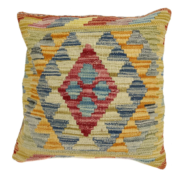 Afghan Geometric Cushion 1' 6" x 1' 6" Hand-Knotted | No. AL166242