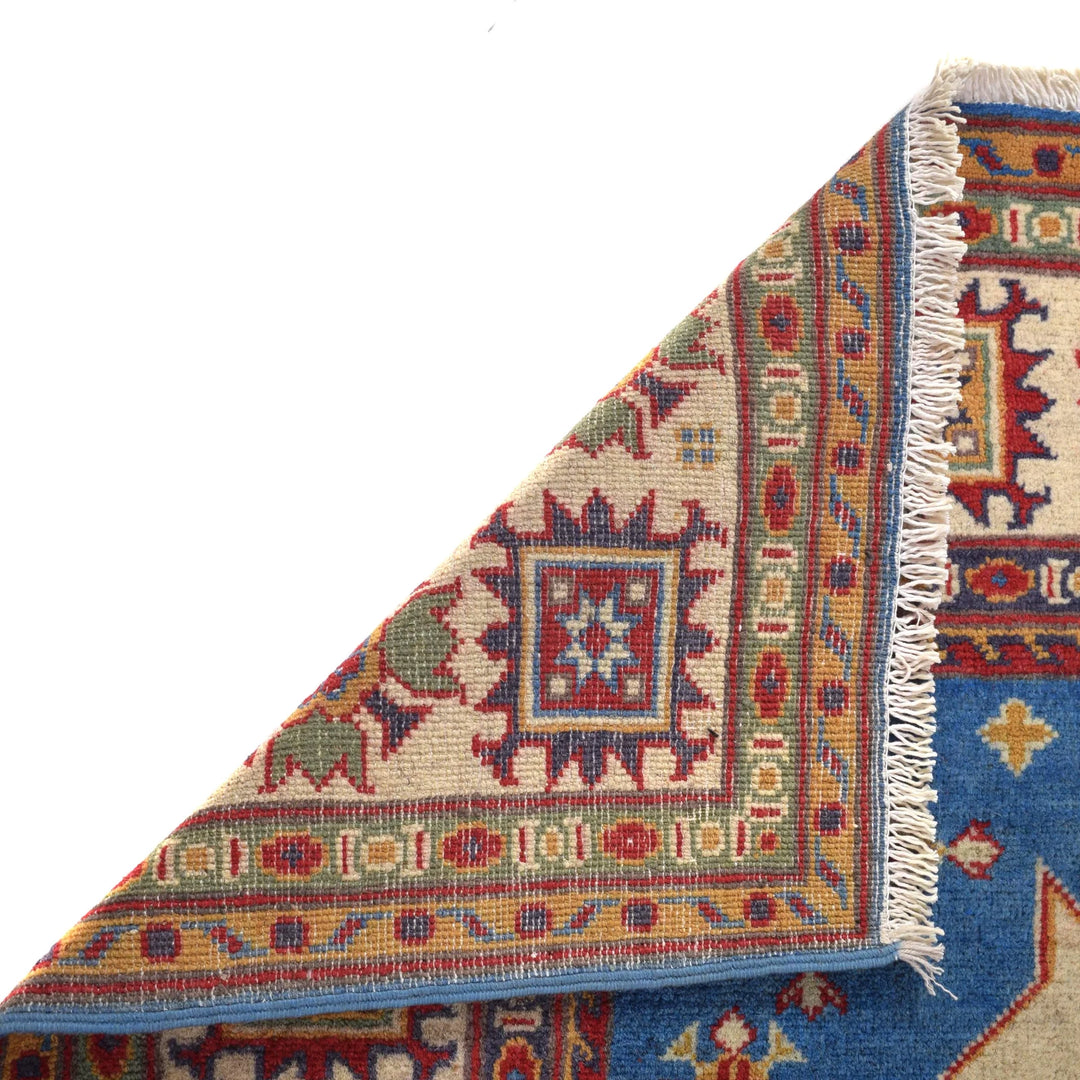 Blue Afghan Kazak Rug 4' 11" x 6' 7" Hand-Knotted | No. AL16673