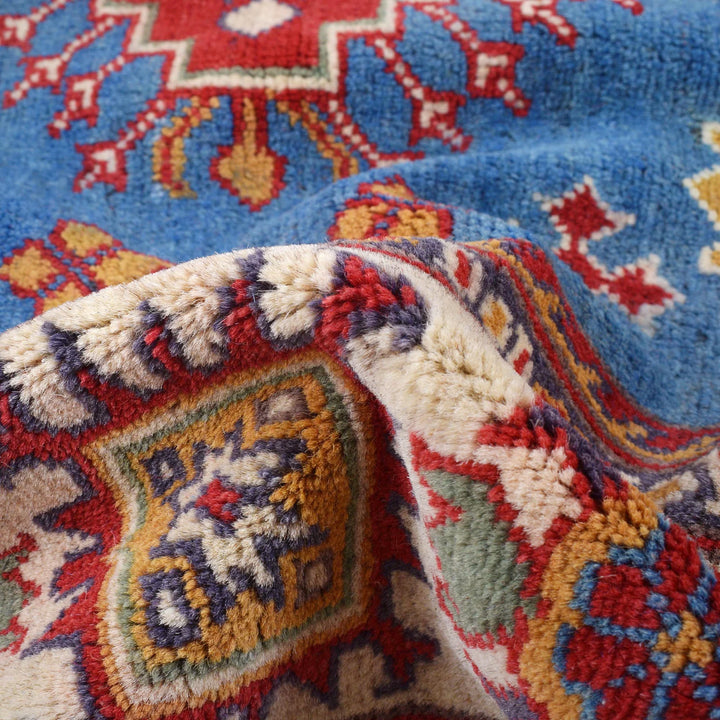 Blue Afghan Kazak Rug 4' 11" x 6' 7" Hand-Knotted | No. AL16673