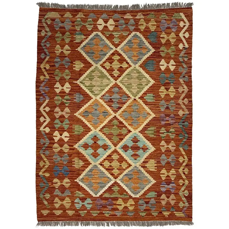 Afghan Kilim Rug 4' 2" x 5' 8" Flat-Weave | No. AL16714