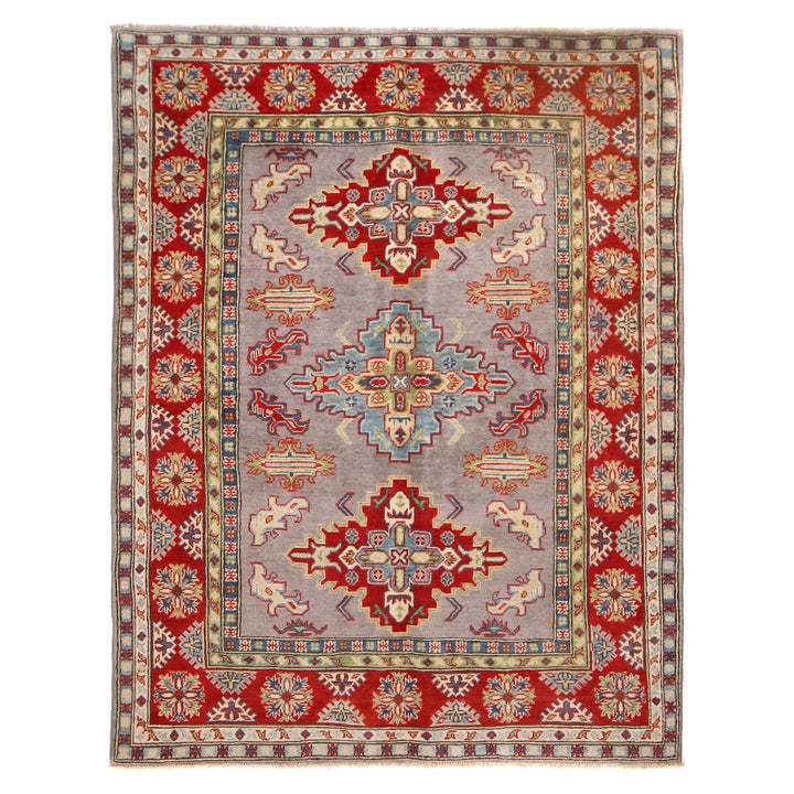 Gray Afghan Kazak Rug 5' 0" x 6' 7" Hand-Knotted | No. AL16749
