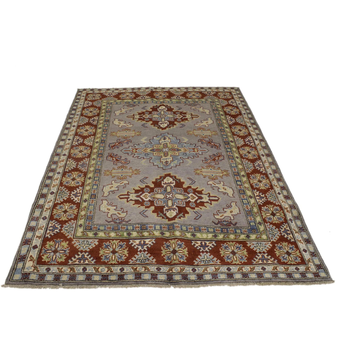 Gray Afghan Kazak Rug 5' 0" x 6' 7" Hand-Knotted | No. AL16749