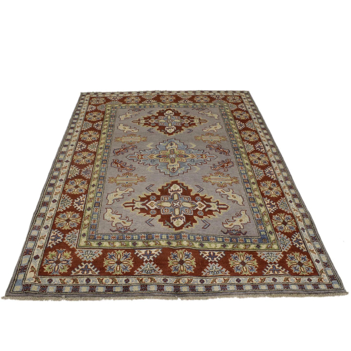 Gray Afghan Kazak Rug 5' 0" x 6' 7" Hand-Knotted | No. AL16749