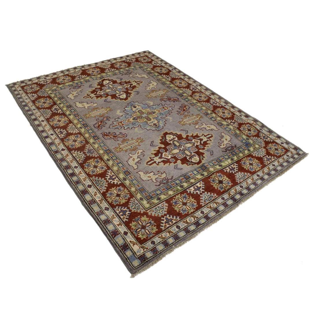 Gray Afghan Kazak Rug 5' 0" x 6' 7" Hand-Knotted | No. AL16749