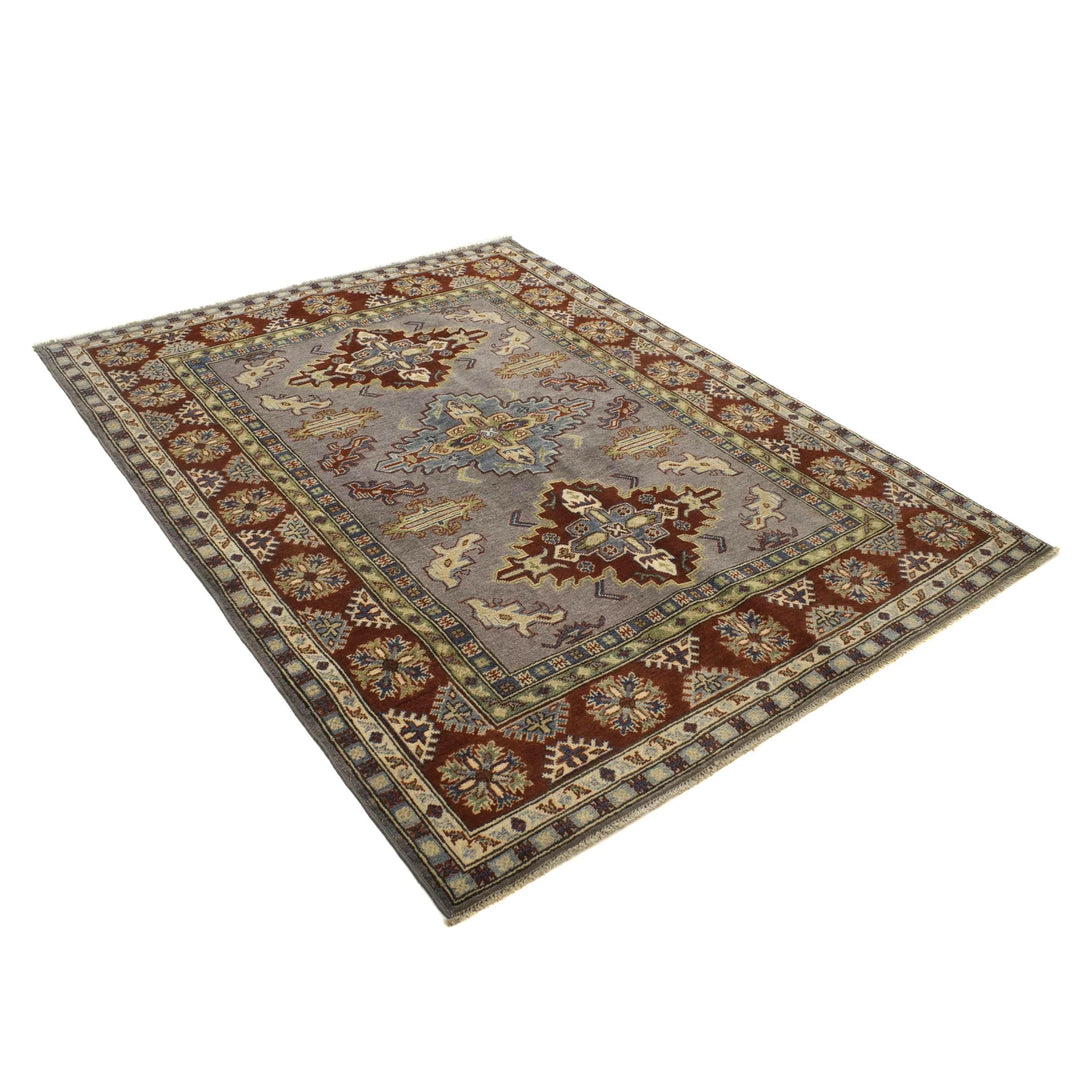 Gray Afghan Kazak Rug 5' 0" x 6' 7" Hand-Knotted | No. AL16749