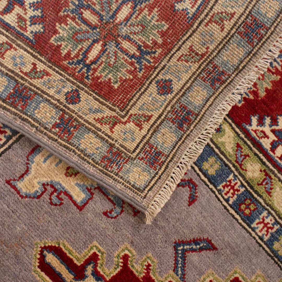 Gray Afghan Kazak Rug 5' 0" x 6' 7" Hand-Knotted | No. AL16749