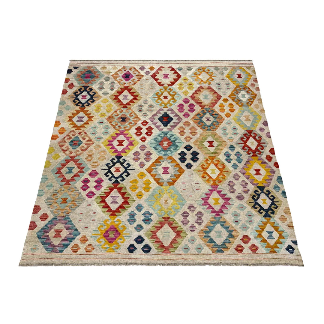 Afghan Vegetable Kilim Rug 5' 1" x 6' 5" Flat-Weave | No. AL167529