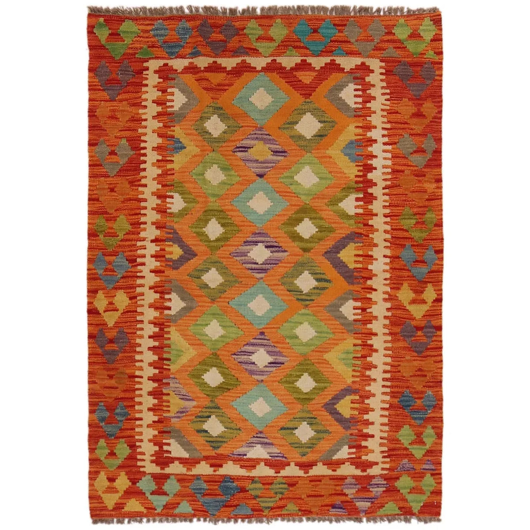 Afghan Kilim Rug 3' 4" x 4' 9" Flat-Weave | No. AL16754