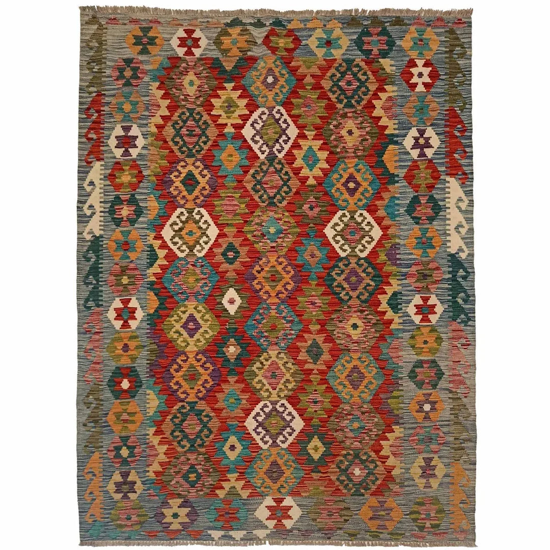 Afghan Kilim Rug 4'11" x 6'5" Flat-Weave | No. AL16812