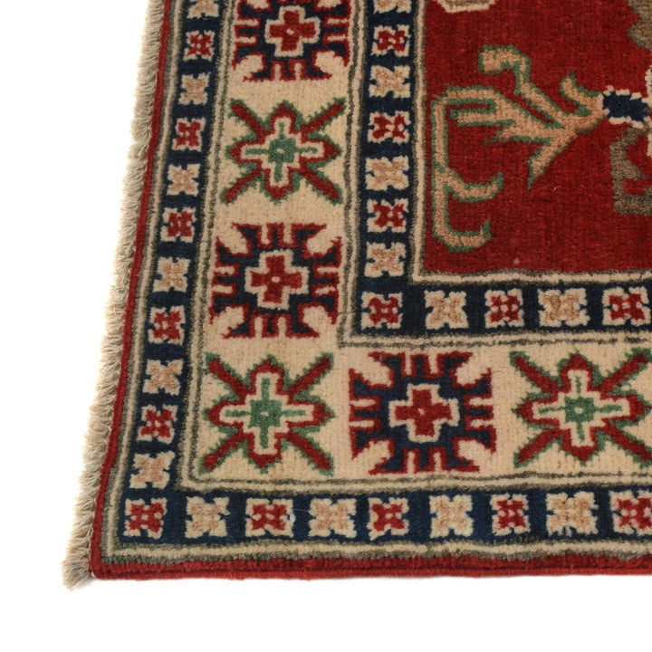 Red Afghan Kazak Rug 3' 5" x 4' 10" Hand-Knotted | No. AL16838