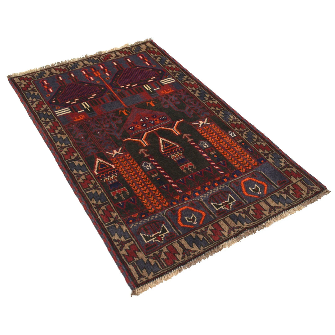 Afghan Prayer Rug 2' 10" x 4' 8" Hand-Knotted | No. AL16893