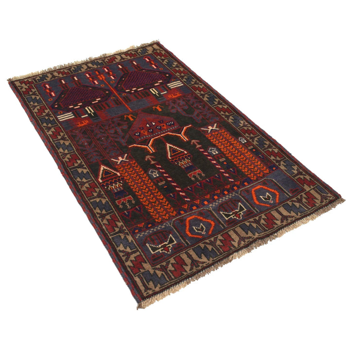Afghan Prayer Rug 2' 10" x 4' 8" Hand-Knotted | No. AL16893