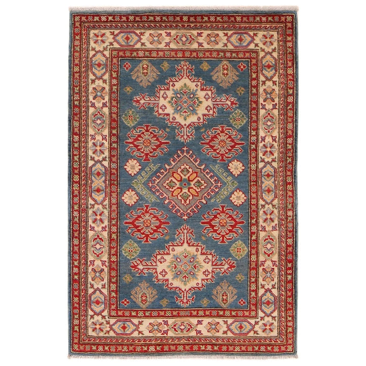 Blue Afghan Kazak Rug 3' 3" x 5' 0" Hand-Knotted | No. AL16916