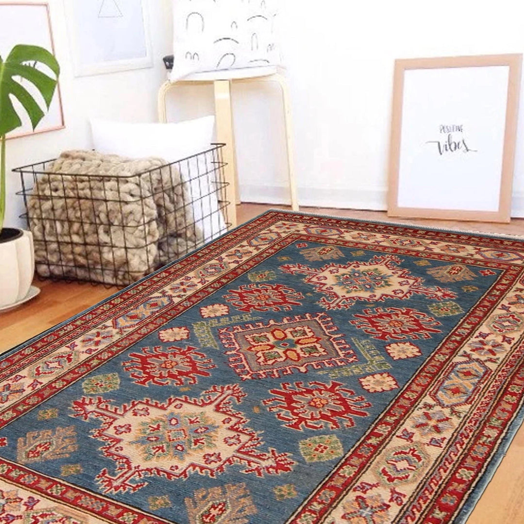 Blue Afghan Kazak Rug 3' 3" x 5' 0" Hand-Knotted | No. AL16916