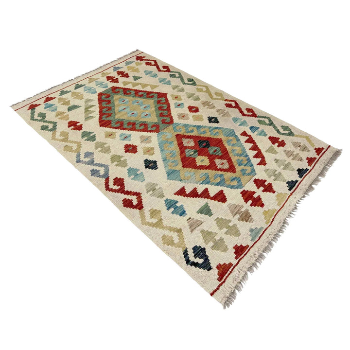 Afghan Vegetable Kilim Rug 2'6" x 4'3" Flat-Weave | No. AL16946