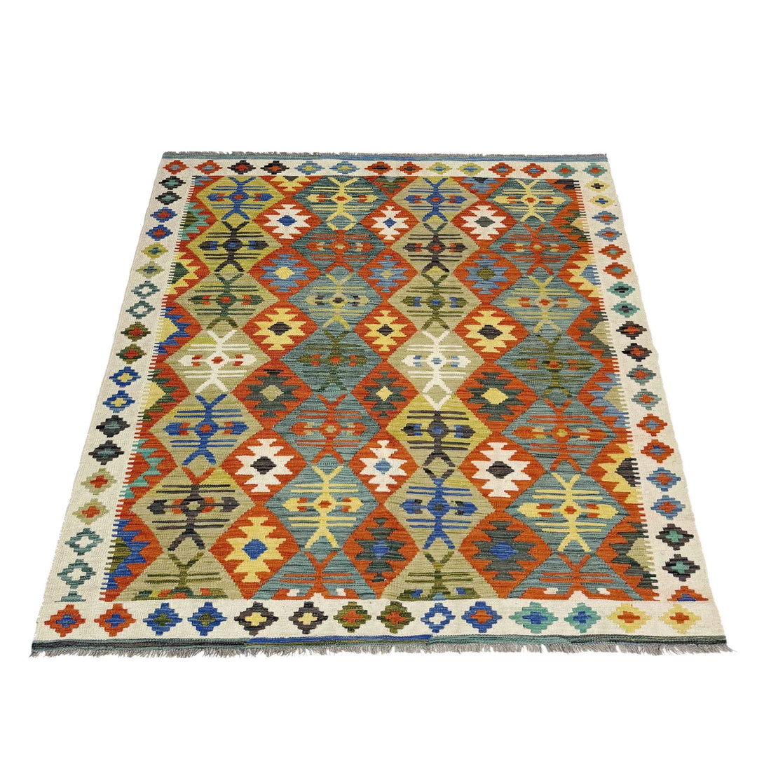 Afghan Vegetable Kilim Rug 5' 1" x 6' 10" Flat-Weave | No. AL169596