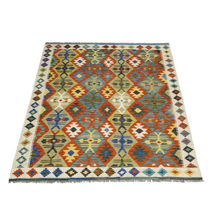 Afghan Vegetable Kilim Rug 5' 1" x 6' 10" Flat-Weave | No. AL169596