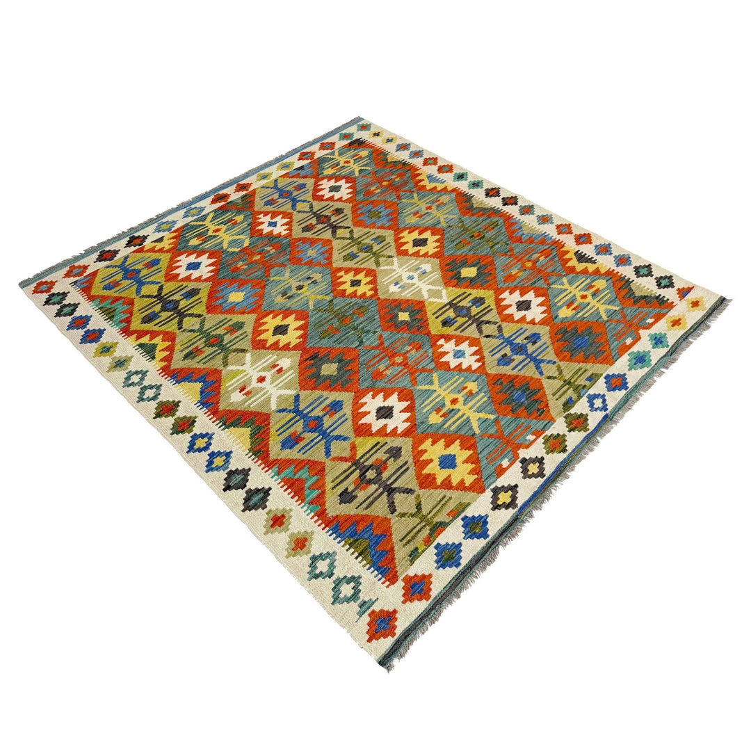 Afghan Vegetable Kilim Rug 5' 1" x 6' 10" Flat-Weave | No. AL169596