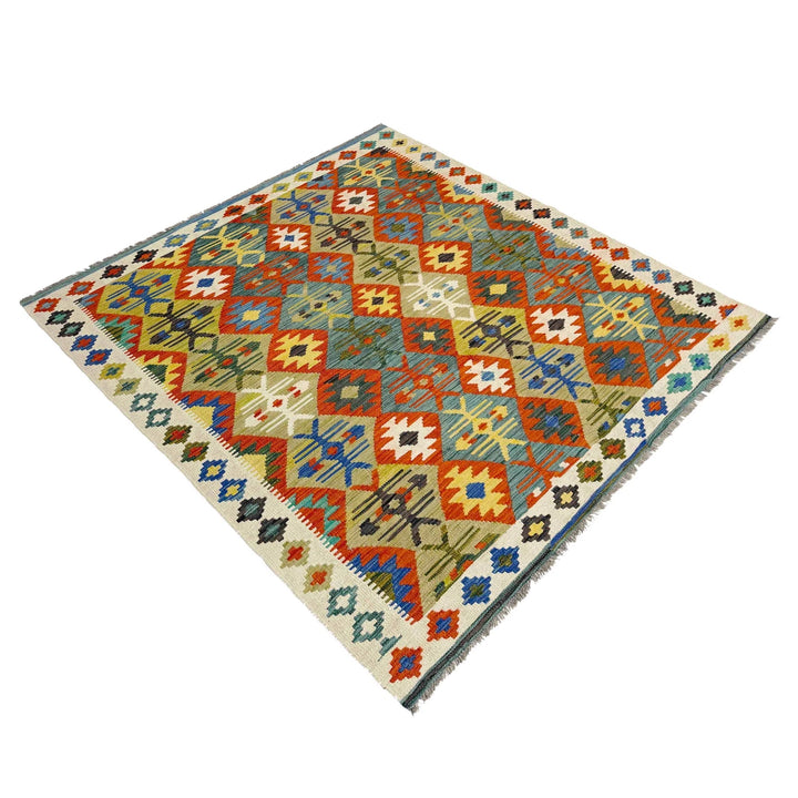 Afghan Vegetable Kilim Rug 5' 1" x 6' 10" Flat-Weave | No. AL169596