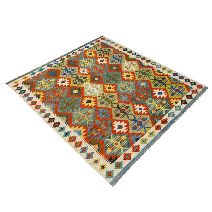 Afghan Vegetable Kilim Rug 5' 1" x 6' 10" Flat-Weave | No. AL169596