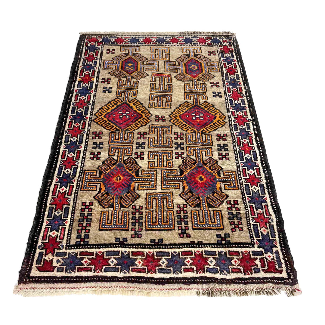 Afghan Baluchi Rug 2' 7" x 4' 7" Hand-Knotted | No. AL16977