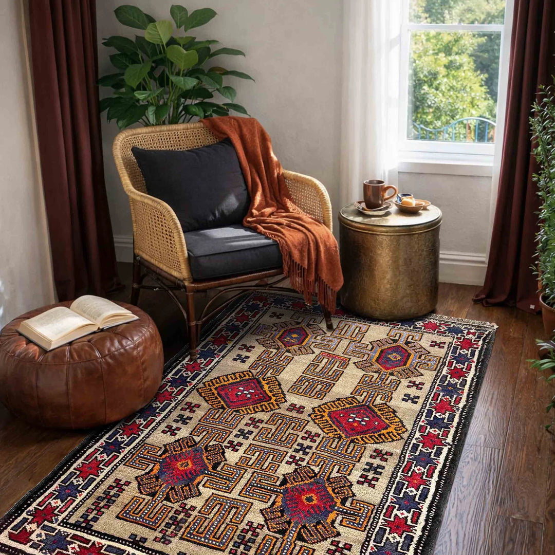 Afghan Baluchi Rug 2' 7" x 4' 7" Hand-Knotted | No. AL16977
