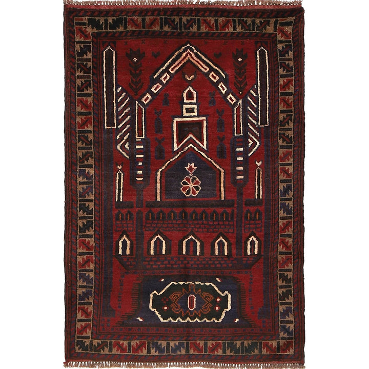 Red Afghan Prayer Rug 2' 11" x 4' 4" Hand-Knotted | No. AL16993
