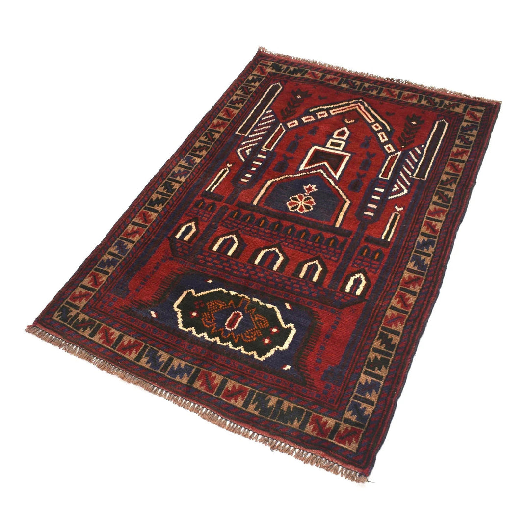Red Afghan Prayer Rug 2' 11" x 4' 4" Hand-Knotted | No. AL16993