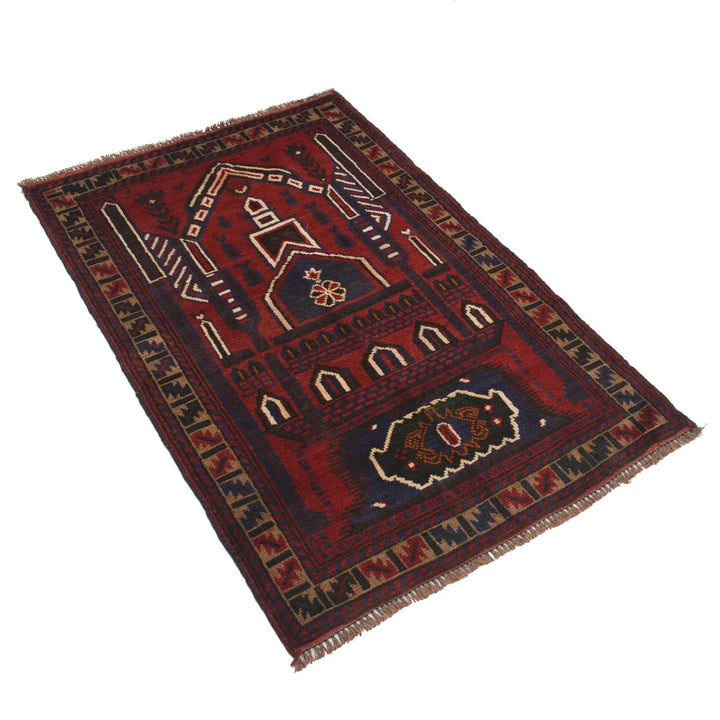 Red Afghan Prayer Rug 2' 11" x 4' 4" Hand-Knotted | No. AL16993