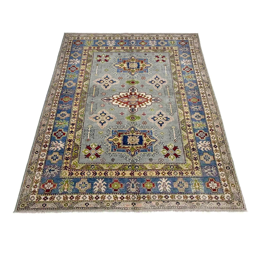 Gray Afghan Kazak Rug 5' 5" x 7' 10" Hand-Knotted | No. AL17014