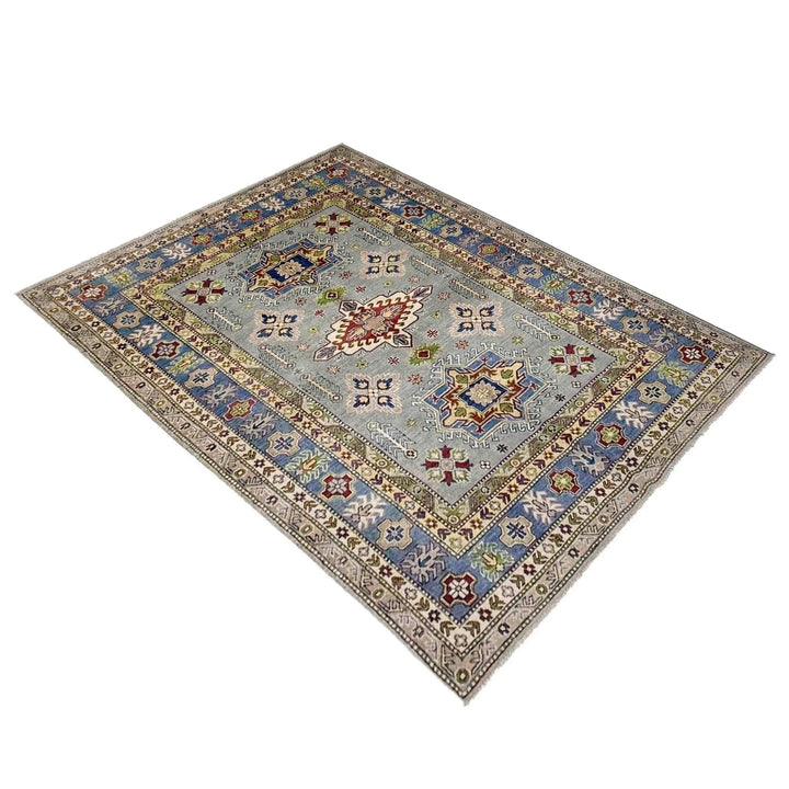 Gray Afghan Kazak Rug 5' 5" x 7' 10" Hand-Knotted | No. AL17014