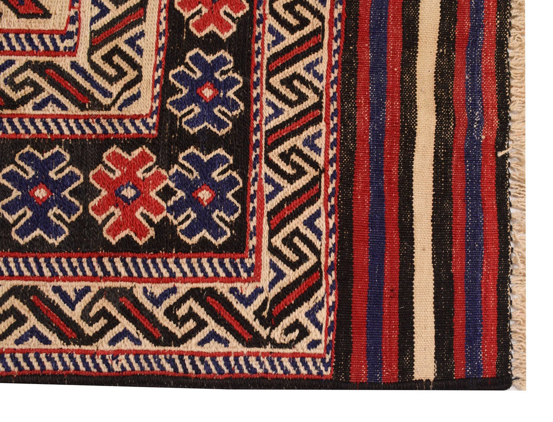 Beige Afghan Saghari Kilim Rug 6'7" x 8'8" Flat-Weave | No. AL17070