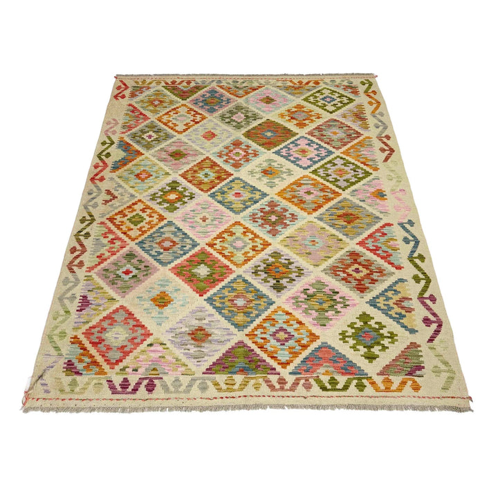 Afghan Vegetable Kilim Rug 4' 10" x 6' 7" Flat-Weave | No. AL171208
