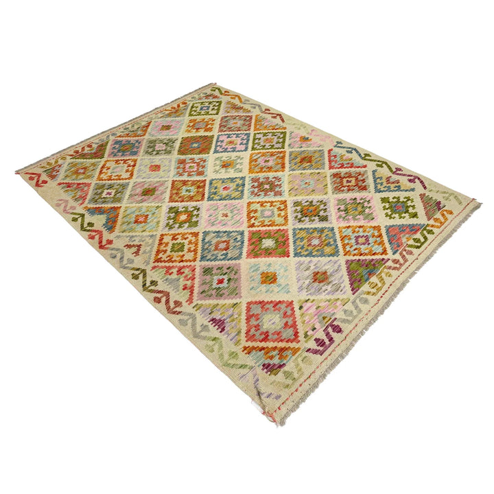 Afghan Vegetable Kilim Rug 4' 10" x 6' 7" Flat-Weave | No. AL171208