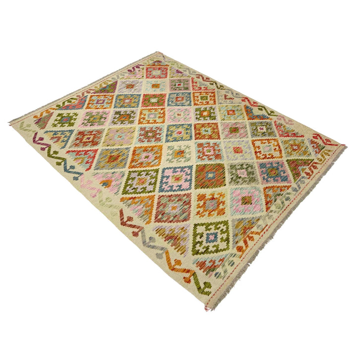 Afghan Vegetable Kilim Rug 4' 10" x 6' 7" Flat-Weave | No. AL171208