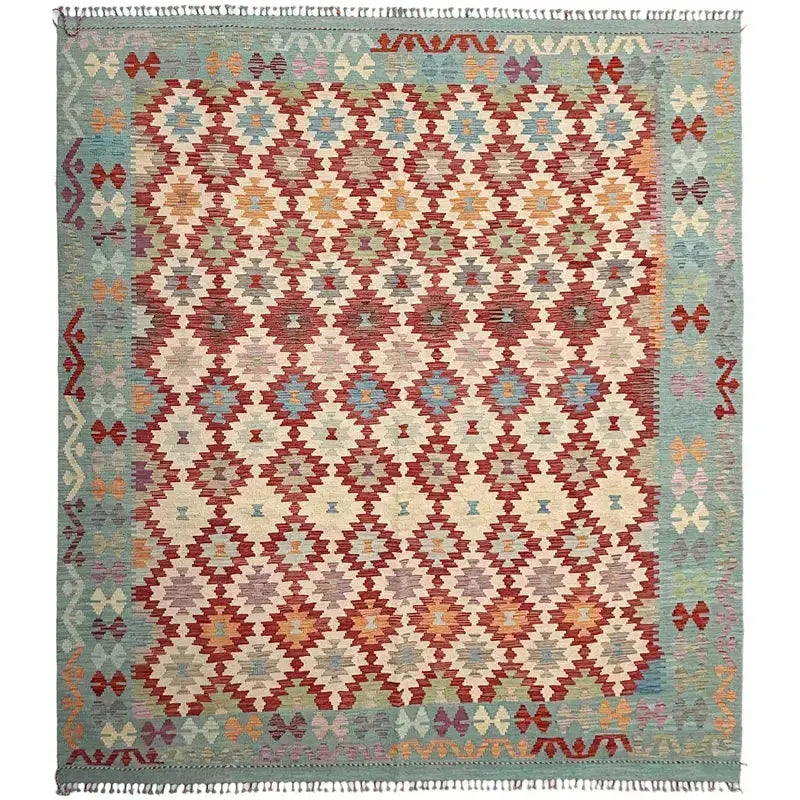 Afghan Vegetable Kilim Rug 8' 4" x 9' 11" Flat-Weave | No. AL17144