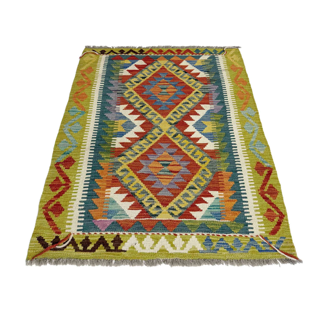 Multicolor Afghan Vegetable Kilim Rug 2'11" x 4'3" Flat-Weave | No. AL171626