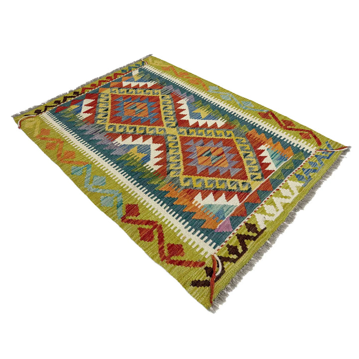 Multicolor Afghan Vegetable Kilim Rug 2'11" x 4'3" Flat-Weave | No. AL171626