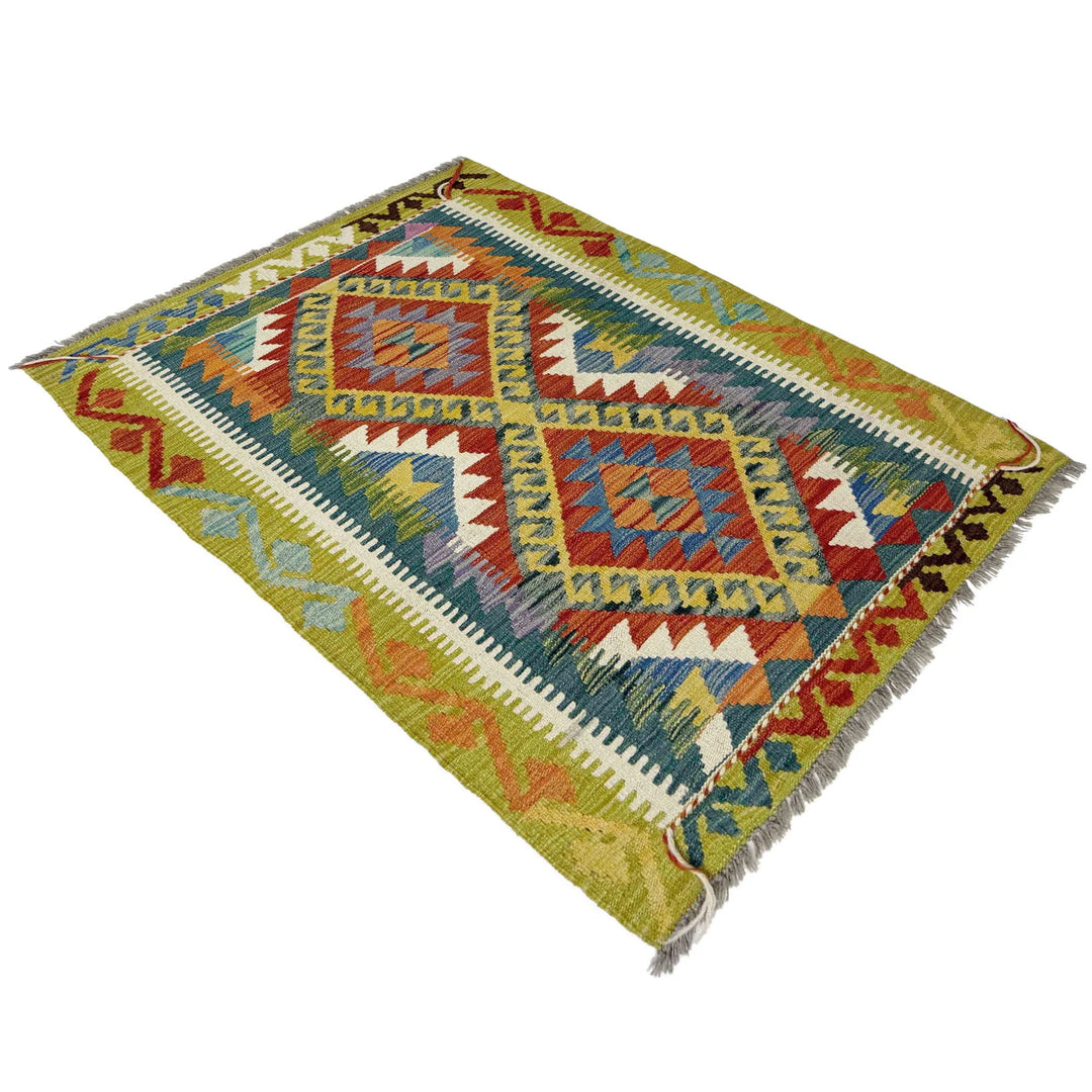 Multicolor Afghan Vegetable Kilim Rug 2'11" x 4'3" Flat-Weave | No. AL171626