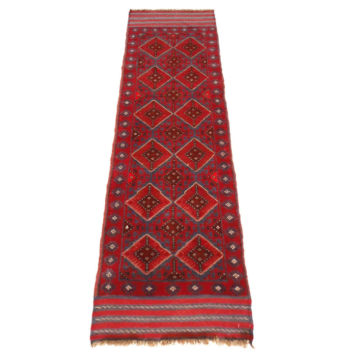 Red Afghan Mashwani Rug 2' 1" x 8' 2" Hand-Knotted | No. AL17179