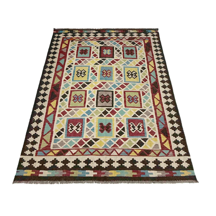 Afghan Vegetable Kilim Rug 5'6" x 8'10" Flat-Weave | No. AL172282