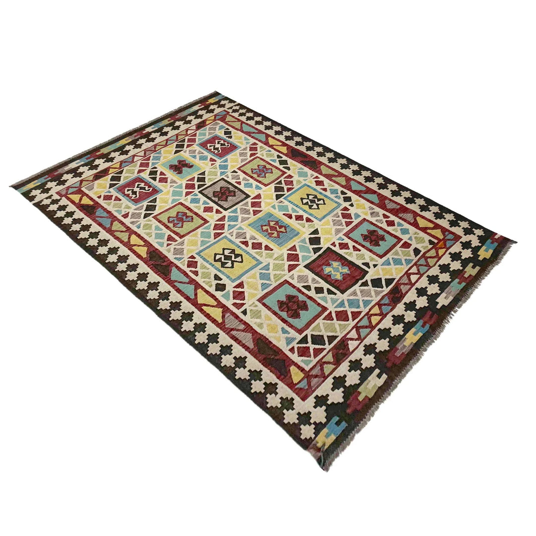 Afghan Vegetable Kilim Rug 5'6" x 8'10" Flat-Weave | No. AL172282