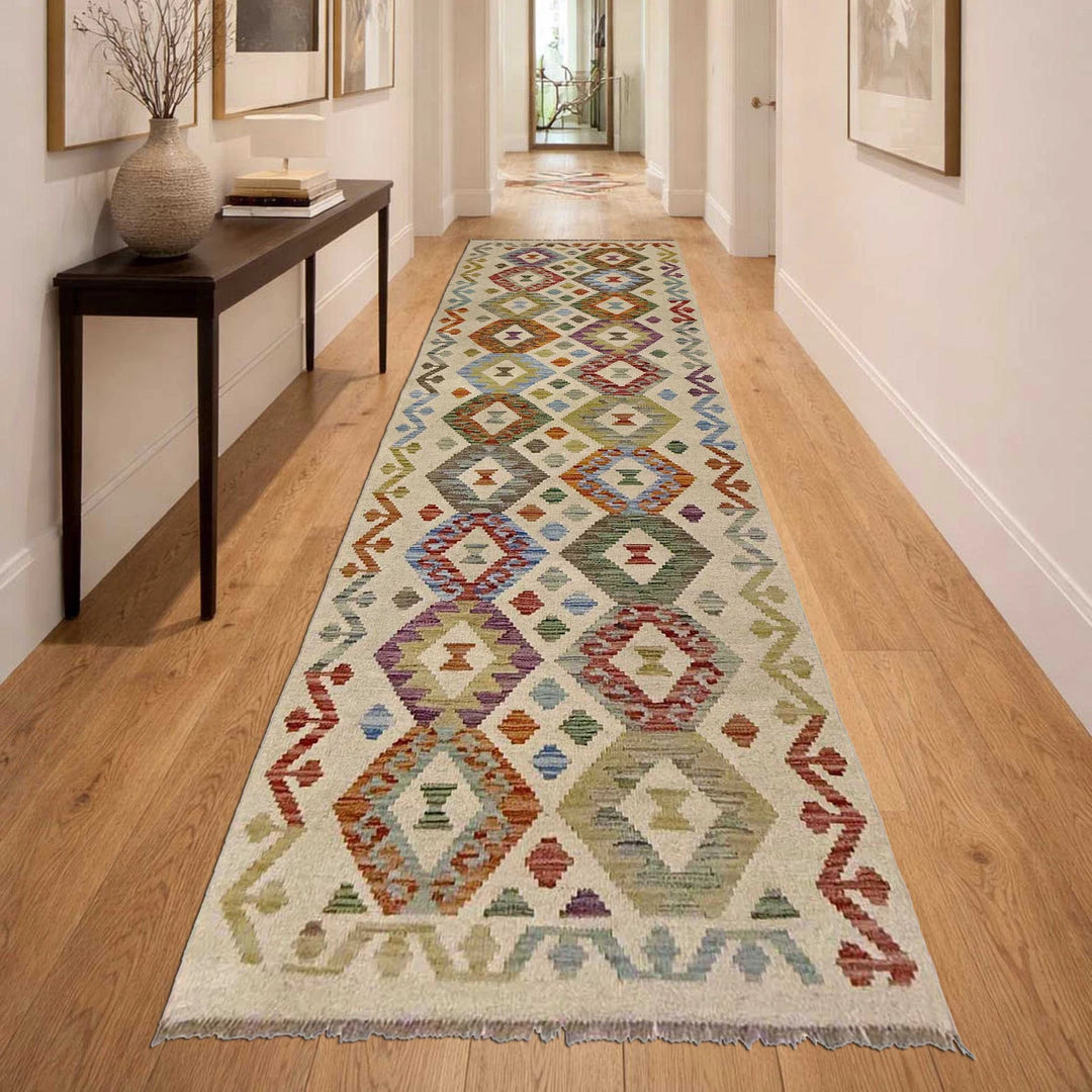 Afghan Vegetable Kilim Rug 2' 7" x 9' 8" Flat-Weave | No. AL172394