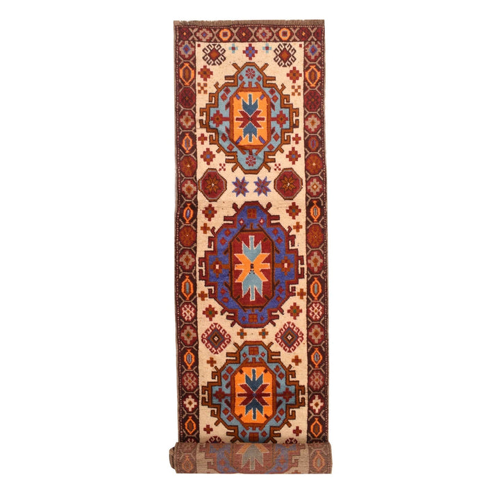 Beige Afghan Baluchi Runner 2' 6" x 12' 6" Hand-Knotted | No. AL17261