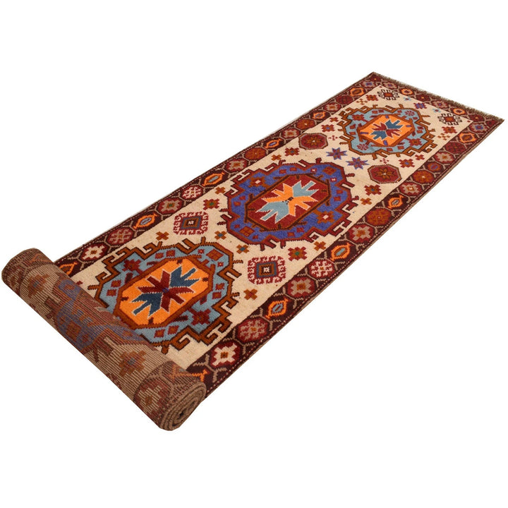 Beige Afghan Baluchi Runner 2' 6" x 12' 6" Hand-Knotted | No. AL17261
