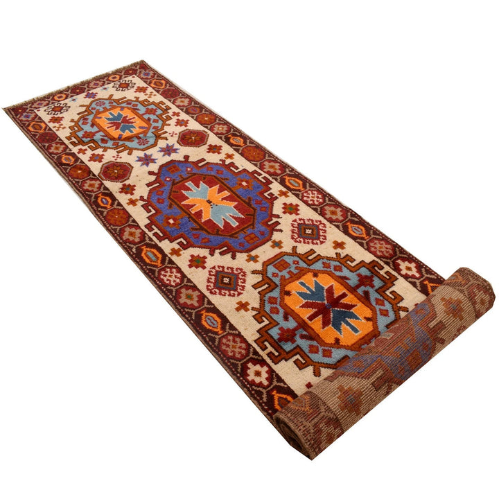Beige Afghan Baluchi Runner 2' 6" x 12' 6" Hand-Knotted | No. AL17261