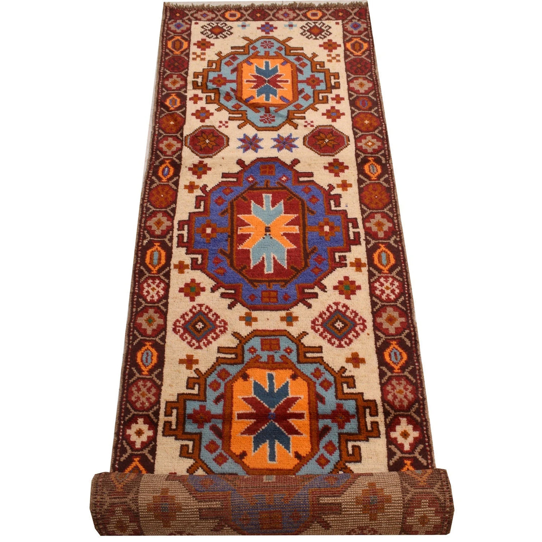 Beige Afghan Baluchi Runner 2' 6" x 12' 6" Hand-Knotted | No. AL17261