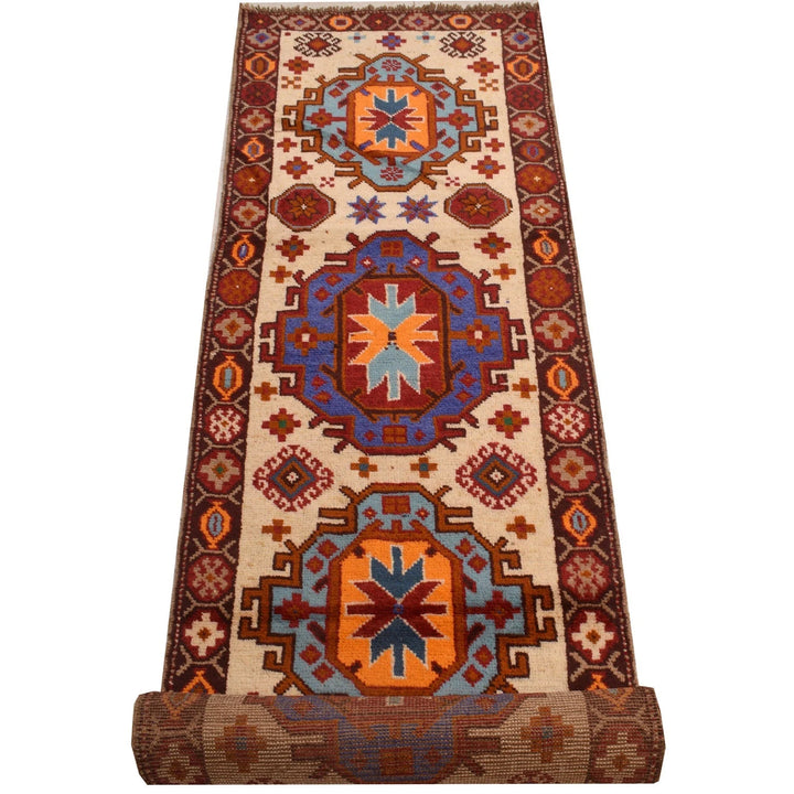 Beige Afghan Baluchi Runner 2' 6" x 12' 6" Hand-Knotted | No. AL17261