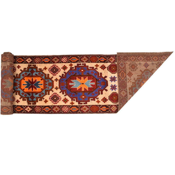 Beige Afghan Baluchi Runner 2' 6" x 12' 6" Hand-Knotted | No. AL17261